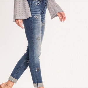 Miss Me Studded Cuffed Skinny Mid To Low Rise Medium Dark Wash Jeans 25